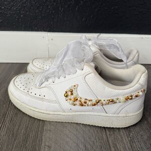 Embellished White Sneakers with Ribbon Laces